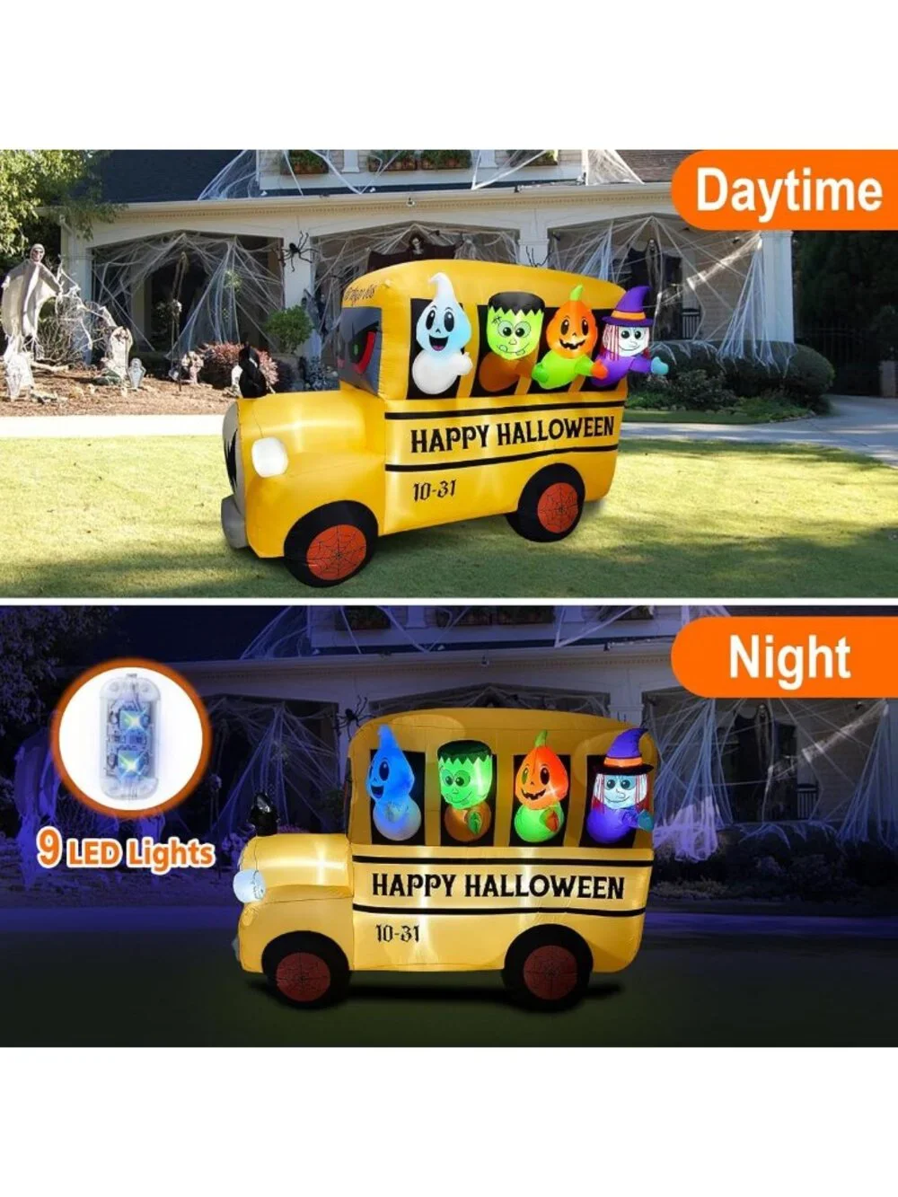 8.1FT Halloween Inflatable Ghost & Pumpkin Decor with 9 LED Lights for Outdoor